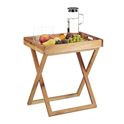 Imagen de Relaxdays Mesa Auxiliar Plegable con Bandeja Extraíble, Mesita Sofá, Café, Madera Nogal, 1 Ud., 54 x 52 36 cm, Marrón