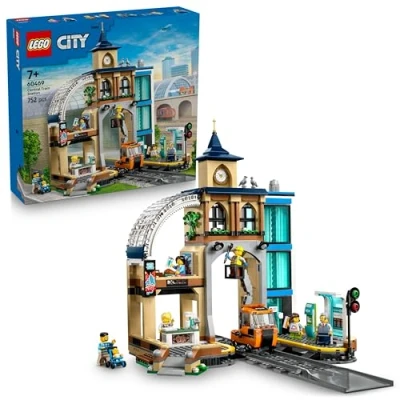 Imagen de LEGO City Estación Central de Ferrocarril Tren con Automotor, Máquina Autoventa, Cafetería Juguete, 2 Andenes y Vía 6 Minifiguras Regalo para Niños Niñas 7+ Años 60469