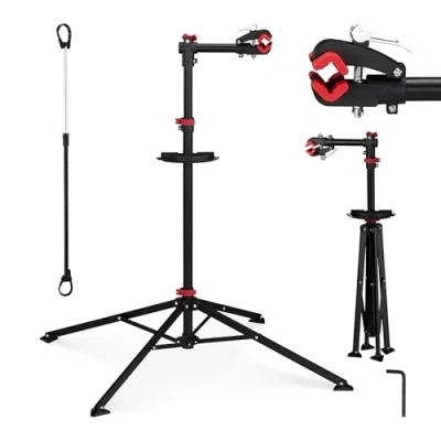 Imagen de Relaxdays 10017183 Soporte Bicicleta Taller, Trípode Montaje Bici, Potro Reparaciones, Plegable, Altura Ajustable, Acero, Negro