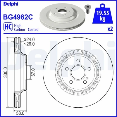 Imagen de DELPHI BG4982C Disco de freno 330 26 5 ventilado revestido altamente carbonizado sin cojinete rueda, anillo sensor ABS MERCEDES BENZ: SL Cabrio