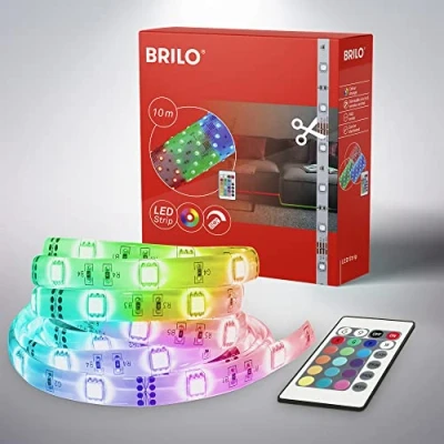 Imagen de BRILONER Leuchten tira LED 10m, regulable, RGB, 300xRGB 0,08W, autoadhesiva, blanca, 10.000x10x2,5mm (LxAxA), 2024 300