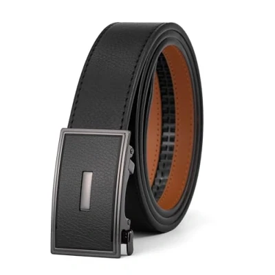 Imagen de VRLEGEND Cinturones Hombre, Cinturón Hombre Cuero con Hebilla Automática Trinquete, Ancho 3.5CM Tamaño Ajustable para Pantalones Formales Vestir Traje (Negro 231217, 130CM Ajustable)