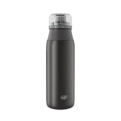 Imagen de alfi ELEMET BOTTLE Botella de 600 ml, color negro mate, ligera, acero inoxidable, absolutamente hermética con cierre rosca, para ácido carbónico, pequeño, apto lavavajillas, libre BPA