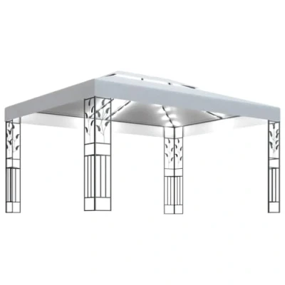 Imagen de vidaXL Cenador con Doble Techo y Tira de Luces Lateral Pérgola Jardín Patio Toldo Sombrilla Parasol Tienda Carpa Marquesina Desmontable Blanco 3x4 m