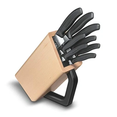 Imagen de Victorinox Swiss Classic Bloque de cuchillos, relleno, 8 piezas, almacenamiento diseño elegante, madera