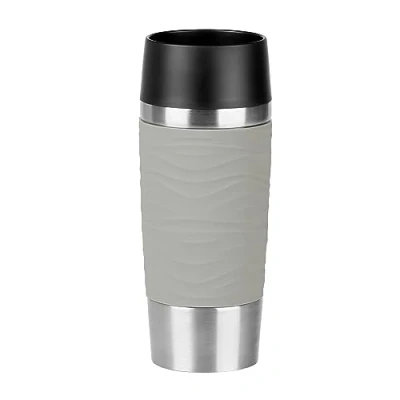 Imagen de Emsa Taza térmica de viaje N2010900 con diseño ondulado y carcasa Acero inoxidable (18/10), (18/10). Plástico (PP). silicona, inoxidable/polvo gris., 360ml