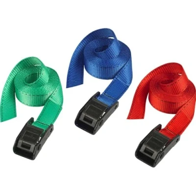 Imagen de Master Lock 3110EURDATCOL Cinchas de Amarre con Hebilla Reforzada, Correa, Envase 2, Azul/Amarillo/Rosa/Verde, 2.50 m x 25 mm