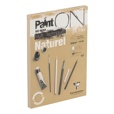 Imagen de Clairefontaine 96539C Bloc Collé PaintON Multi techniques 30 Feuilles Papier Dessin au Grain Légèrement Rugueux Naturel A5 14,8x21 cm 250g