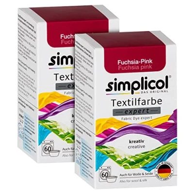 Imagen de simplicol Tinte textil expert fucsia rosa 1705, pack de 2 unidades: pintura para un teñido creativo y fácil en la lavadora o manual, 150 g (2 unidades)