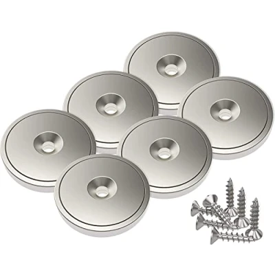 Imagen de Magnetpro 6 piezas imanes de disco neodimio 25 kg fuerza tracción 28 x 5 mm con copa acero, orificio avellanado y tornillos