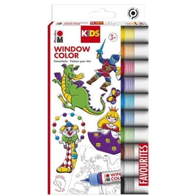 Imagen de Marabu Ventana Kids Window Color Surtido 10 x 25 ml, Talla única, Motivos para niños, ml (10er Pack) (306000000100)