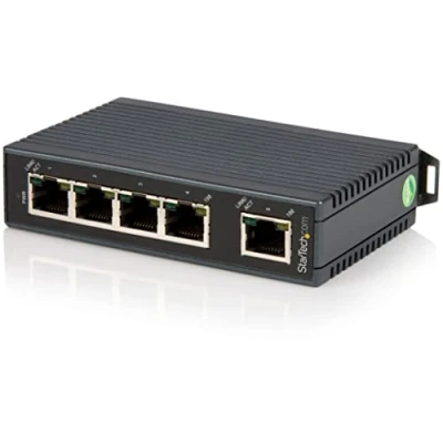 Imagen de StarTech.com IES5102 Switch industrial de 5 puertos RJ45 (Ethernet 10/100, no gestionado, montaje en carril DIN certificado IP30), negro
