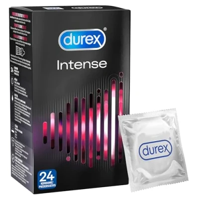Imagen de Durex Condones orgásmicos intensos acanalados y tachonados con estimulación para una satisfacción intensiva 24 piezas