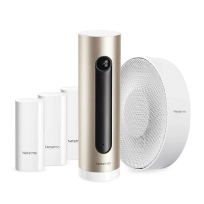 Imagen de Netatmo Sistema de Video Alarma Inteligente Completo, Cámara WiFi Interior + Sirena Inalámbrica 110 DB 3 Detectores Apertura para Puertas y Ventanas, NBU ICSS EU