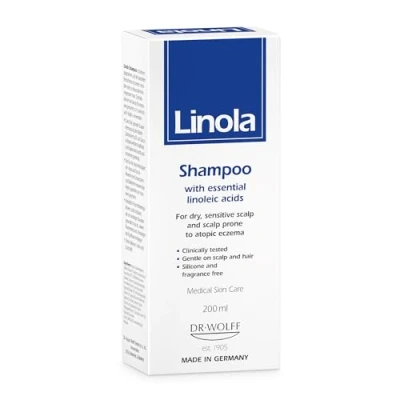 Imagen de Linola Champú, 1 x 200 ml Champú cuidado para cuero cabelludo seco, sensible o propenso a neurodermatitis sin silicona, colorantes, fragancias ni conservantes