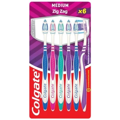 Imagen de Colgate Brosse de dientes ZigZag Cerdas cruzadas para una limpieza perfecta los espacios interdentales, elimina las bacterias y proporciona un aliento fresco, juego 6 cepillos