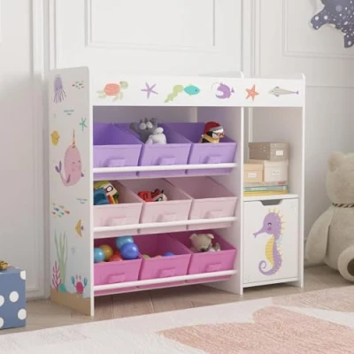 Imagen de [en.casa] Estantería Infantil Søndreland Librería con Motivos Infantiles Cajas Plegables y Compartimentos Dormitorio para Niños Habitación 80 x 90 30 cm Aglomerado Motivo de Océano