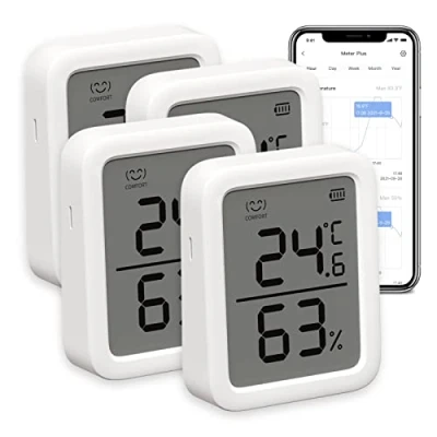 Imagen de SwitchBot │ Termómetro higrómetro de interior Sensor temperatura y humedad, alerta inteligente, 68 días almacenamiento datos, Bluetooth, 3 pulgadas Juego 4