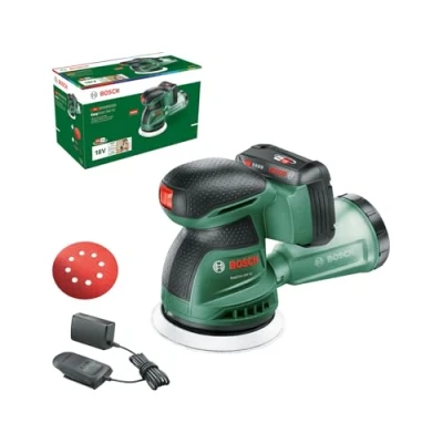 Imagen de Bosch lijadora excéntrica a batería EasyOrbit 18V 10 (lijado en madera, superficies barnizadas y pintadas de pequeñas medianas; diámetro: 125 mm; cargador 2,0 Ah)