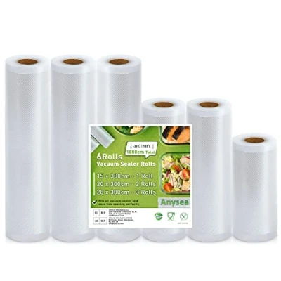Imagen de Anysea Bolsas Envasar al Vacio Alimentos, Rollos Envasadora 15x1/20x2/28x3/300cm 6 Rollen Película de Vacío Para Todos Los Selladores Sous Vide y
