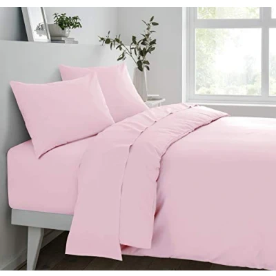 Imagen de Sleepdown Sábana Bajera Ajustable 68 Pick Rosa Suave Juego de Ropa Cama, Polialgodón, Matrimonio Grande