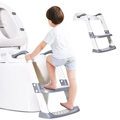 Imagen de Barakara Aseo Asiento con Escalera, Adaptador WC Niños Inodoro Antideslizante Altura Ajustable para Orinal Infantil Formación Plegable Escalera