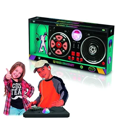 Imagen de DEQUBE Mesa de mezclas DJ con diversas bases y efectos disco Incluye bola luces, cascos micro Conexión a distintos dispositivos +5 años Tamaño 39X4X20cm (916D00040)