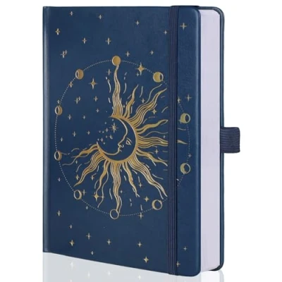 Imagen de MGGAO Sun Moon Bullet Dot Diarios para Mujeres Hombres, A5 Dotted Cuadernos de tapa dura escribir el trabajo, viajes, escuela, 190 páginas numeradas
