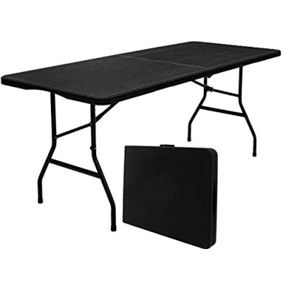 Imagen de Mesa de jardín Amanka para 6 Personas, 180 x 74 cm, Plegable, Aspecto ratán, Color Negro