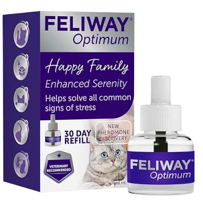 Imagen de Feliway Optimum Recambio de 30 días óptimo 48 ml para enchufar el difusor feromonas Gatos Calma a tu Gato y Reduce los Problemas Comportamiento estrés con
