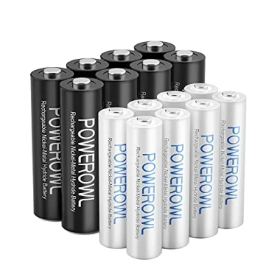 Imagen de POWEROWL 16 Piezas Pilas Recargables AA y AAA, Alta Capacidad 8 X 2800mAh AAA 1000mAh 1.2V Ni MH