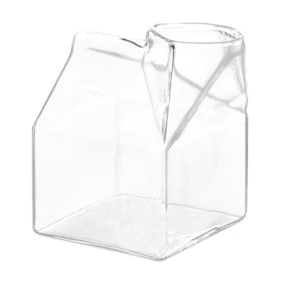 Imagen de Caja de Leche Cristal, Botella Cristal Mini Taza con Forma Casa Recipiente Reutilizable Cartón para Leche, Café, Agua, Zumo