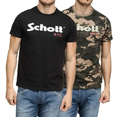 Imagen de Schott NYC TS01MCLOGO, Camisa, Hombre, Multicolor (Camokaki/Black Camokaki/Black), L