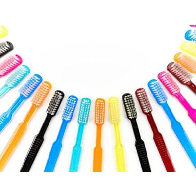 Imagen de Dr. Bauer&#039;s Cepillos de dientes desechables con pasta dentífrica, envueltos individualmente, paquete mixto 100 unidades (azul, verde, rojo y rosa fucsia)