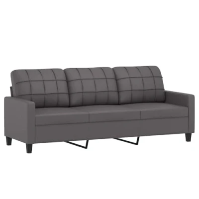 Imagen de vidaXL Sofá de 3 Plazas, Asiento con Respaldo Reposabrazos, Descanso Televisión, Sillón Tapizado para Salón, Cuero Sintético Gris