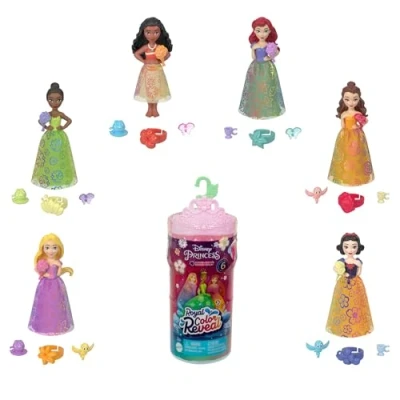 Imagen de Disney Princess Minis Royal color Reveal Muñeca princesa surtida que revela su con agua accesorios sorpresa, juguete +3 años (Mattel HRN63)