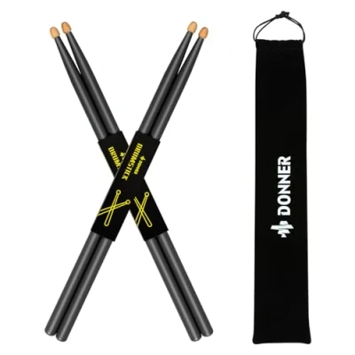 Imagen de Donner 5A Baquetas de la Batería para Tambor/Palillo Madera Arce Clásica con Bolsillo, 2 Pares Color Negro