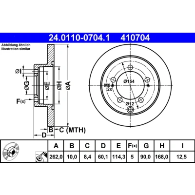 Imagen de ATE 24.0110 0704.1 Disco de freno 262,0 10,0 5 114,3 macizo revestido MITSUBISHI: Outlander I SUV, ECLIPSE 2, 2 SUV