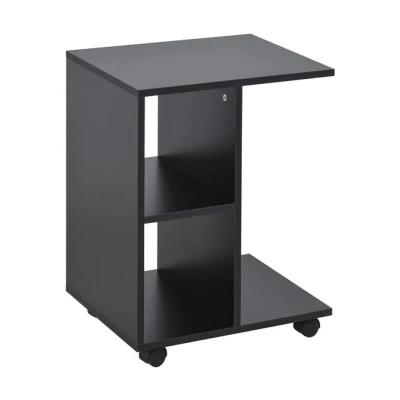 Imagen de HOMCOM Mesita Auxiliar Moderno Mesa en Forma de C con Ruedas Estantes Abiertos para Salón Dormitorio 45x35x58 cm Negro