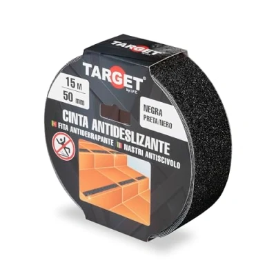 Imagen de TARGET Cinta Antideslizante Adhesiva, Seguridad Escaleras Rampas Para interior y exterior, Anti caída (NEGRO, 15 M X 50 mm)