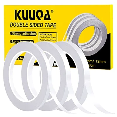 Imagen de Kuuqa 3 rollos de Cinta adhesiva doble cara fuerte para el arte bricolaje la oficina, 30 metros largo, 6 mm / 9 12 ancho