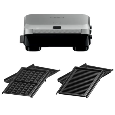 Imagen de Braun SnackMaker 5 SM5006, Tostadora con Placas para Grill y Waffle, Waffle Maker de Aluminio Fundido, Removibles Bandeja Recolección Lavavajillas, 800W, Plata
