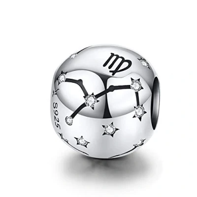 Imagen de Abalorio de Plata ley 925 con constelación cumpleaños, aniversario, dije fe para pulsera Pandora,