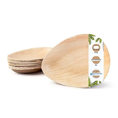 Imagen de GREENBOX Palmware Vajilla de hoja palma I 25 piezas platos hondos en forma gota 17 cm biodegradable desechables