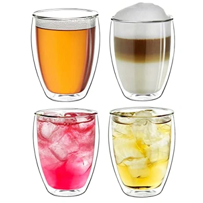 Imagen de Creano Vaso térmico de Doble Pared 400 ml, café/té/catte Macchiato Extra Grande Resistente al Calor, Vidrio borosilicato Set 09: 4X 400ml 2XL (Paquete 6)