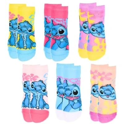 Imagen de Disney Stitch Calcetines para Niña, Diseño Set de 6 Cortos, Talla EU 27/30