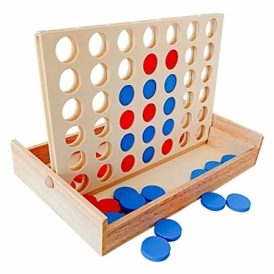 Imagen de APOMOONS Connecta 4 Juego de Madera, Clásico Conecta Estrategia para niños Adultos, Ponga fichas del Mismo Color en una Fila, Juegos Viaje Mesa Familiares Juguetes Regalo