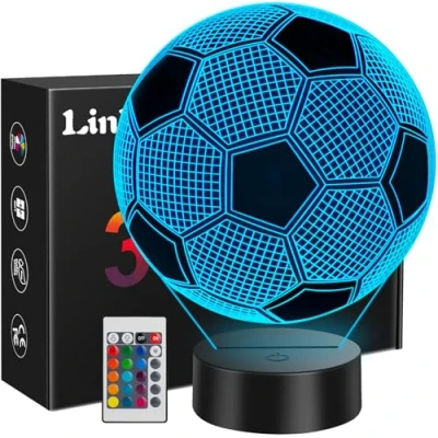 Imagen de Linkax Regalo de Fútbol para Niños 8 10 Años, 3D LED Lámpara Luz Noche con Control Remoto, Regalos Comunión Niños, Niño, Cumpleaños Navidad Decoración