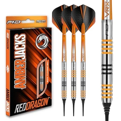 Imagen de RED DRAGON Amberjack 3 Serie Softip Dardos Profesionales Set de 18 Gramos con Plumas y Varillas