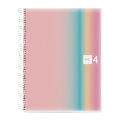 Imagen de Miquelrius Cuaderno A4, Rayado cuadrícula 5 mm, 120 hojas de 70 g/m², 4 Franjas colores, Espiral microperforado, Cubierta polipropileno, Taladros, Notebook A4 Aurora West Bay